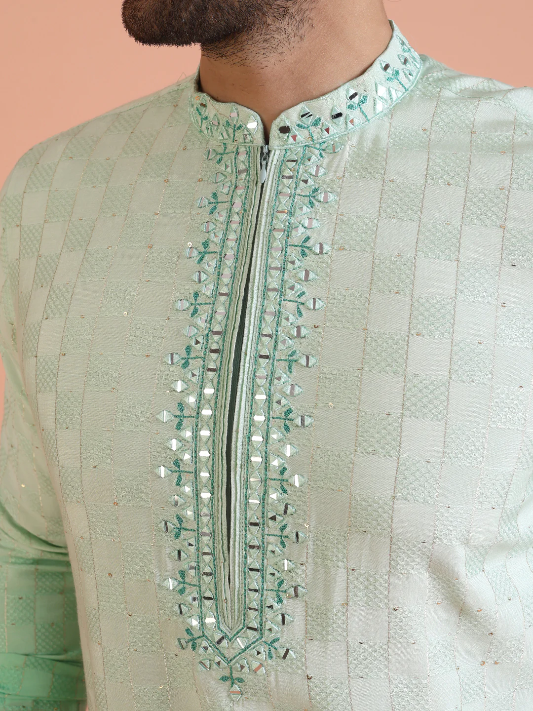 Men Ombre Embellished Mirror Work Kurta Patiyala Set - Image 5
