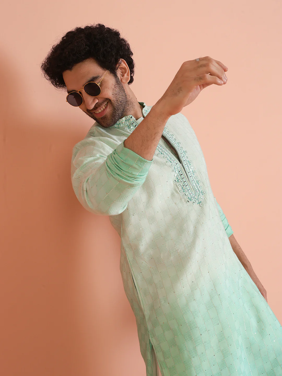 Men Ombre Embellished Mirror Work Kurta Patiyala Set - Image 7