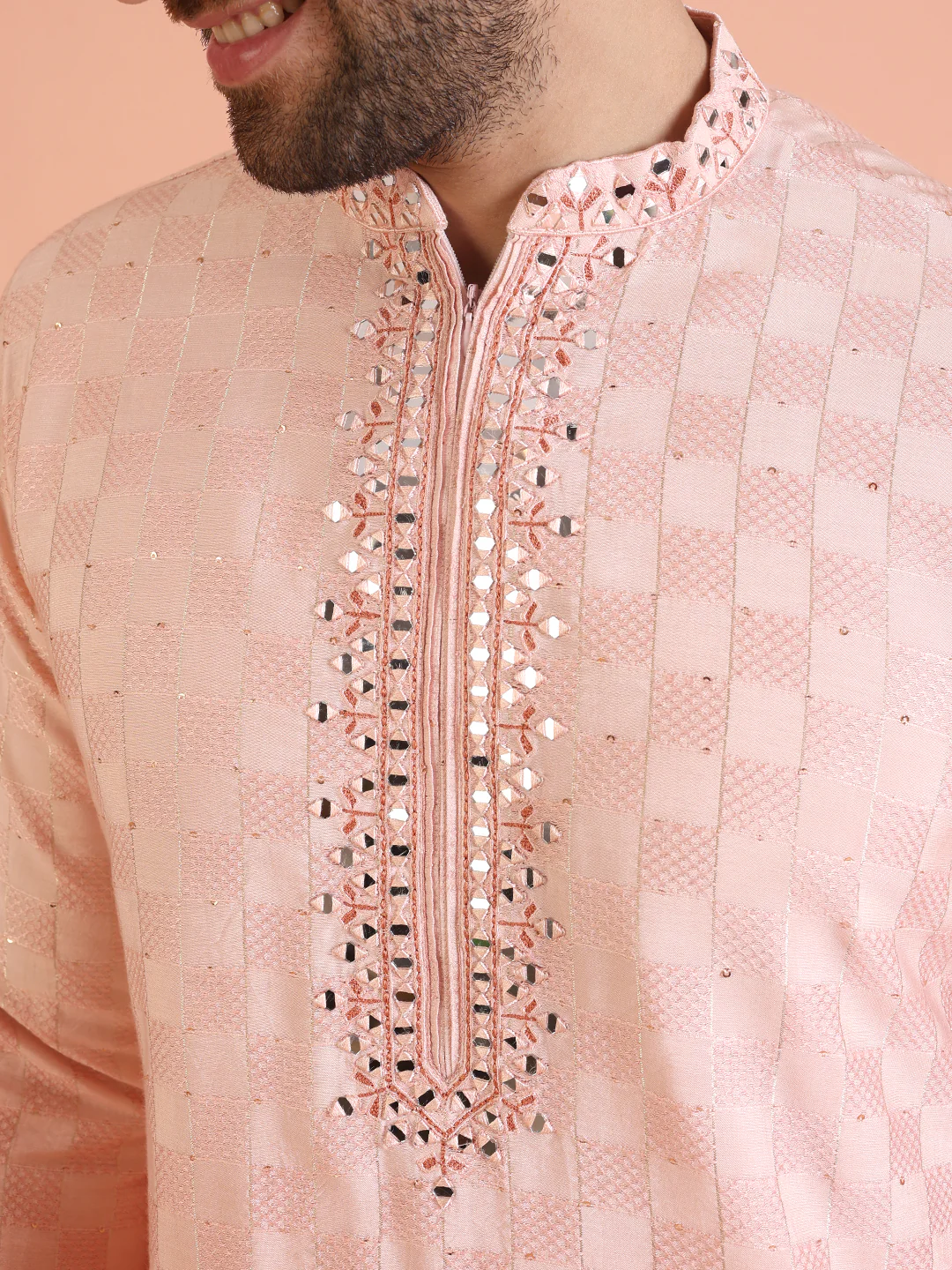 Men Ombre Embellished Mirror Work Kurta - Image 5