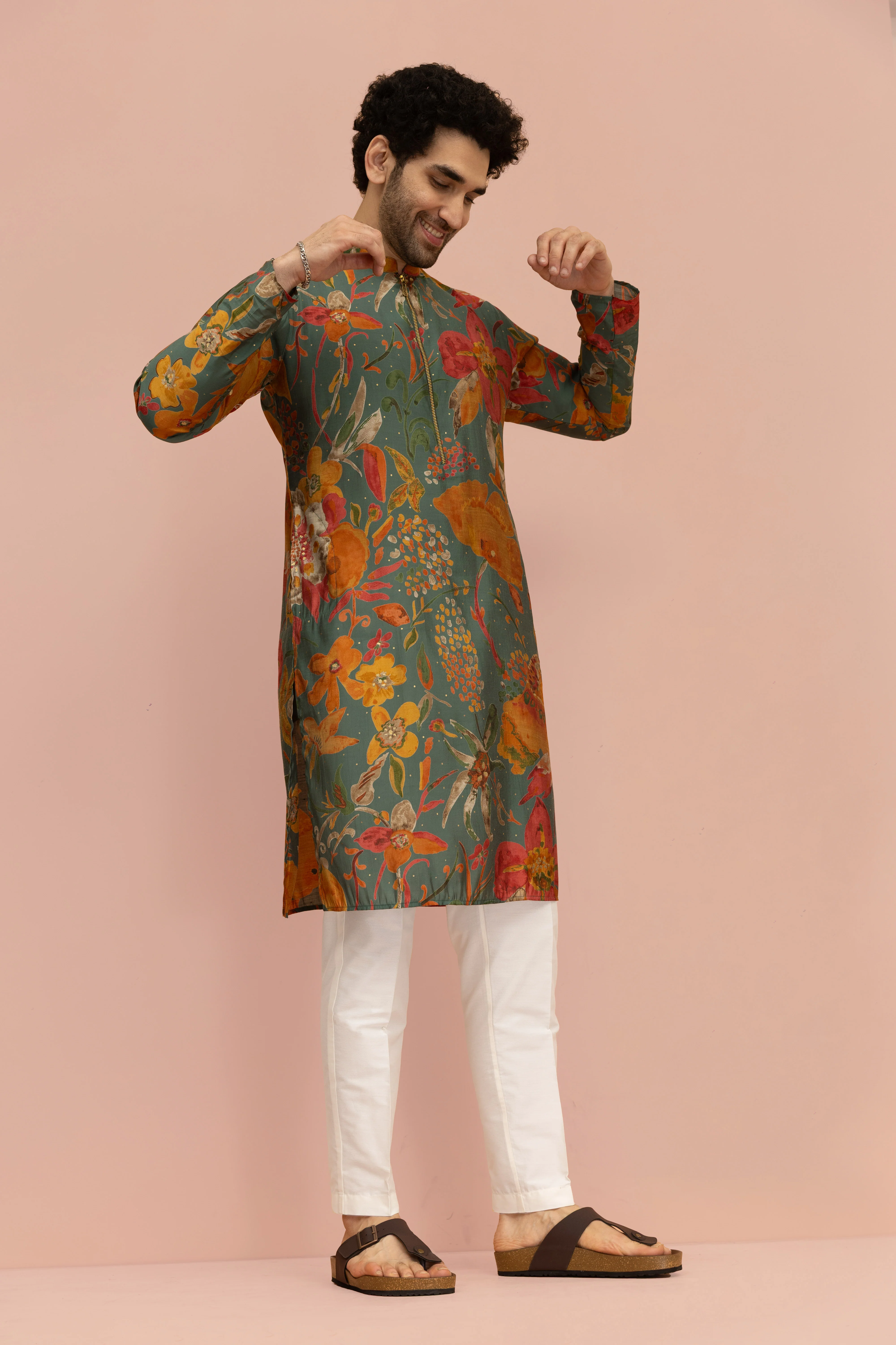Men Multi Abstract Fluid Print Kurta - Image 3