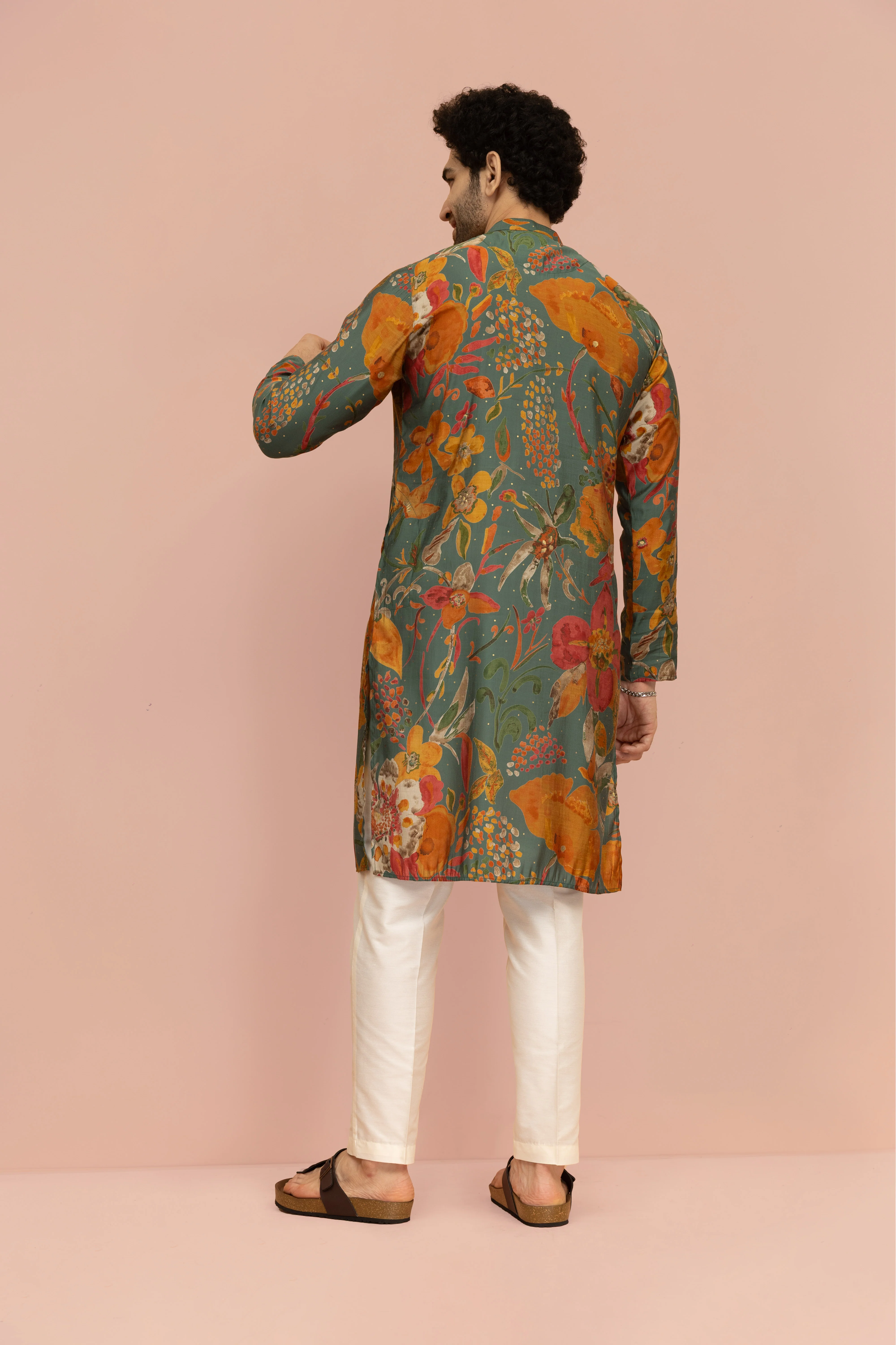 Men Multi Abstract Fluid Print Kurta - Image 4