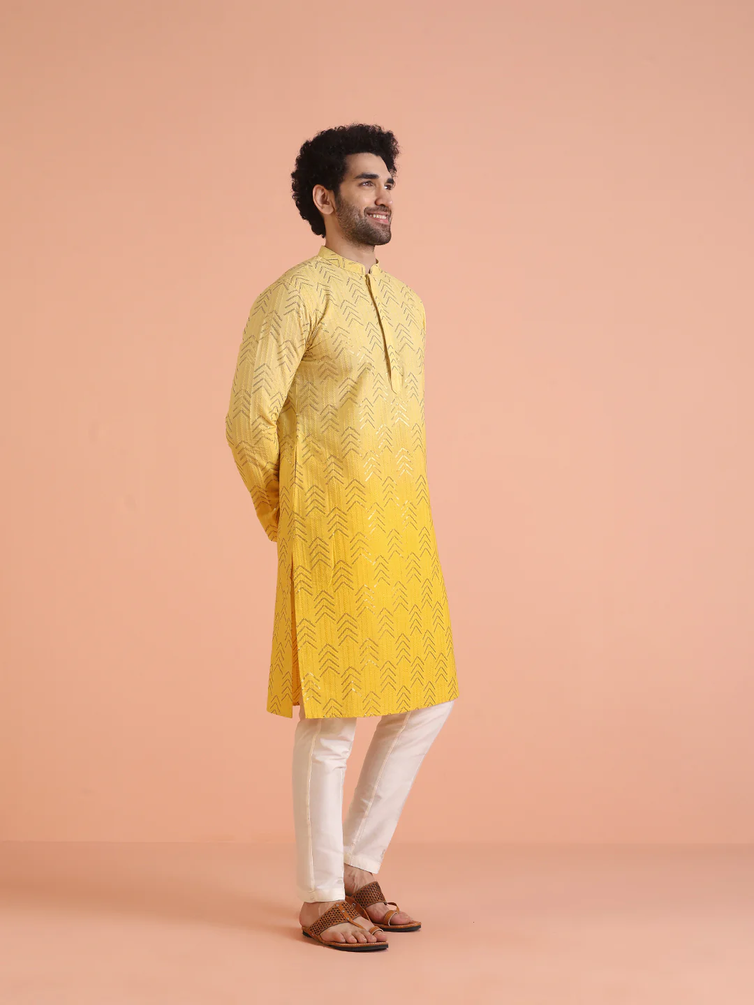 Men Ombre Embellished Sequinned Kurta Trouser Set - Image 2