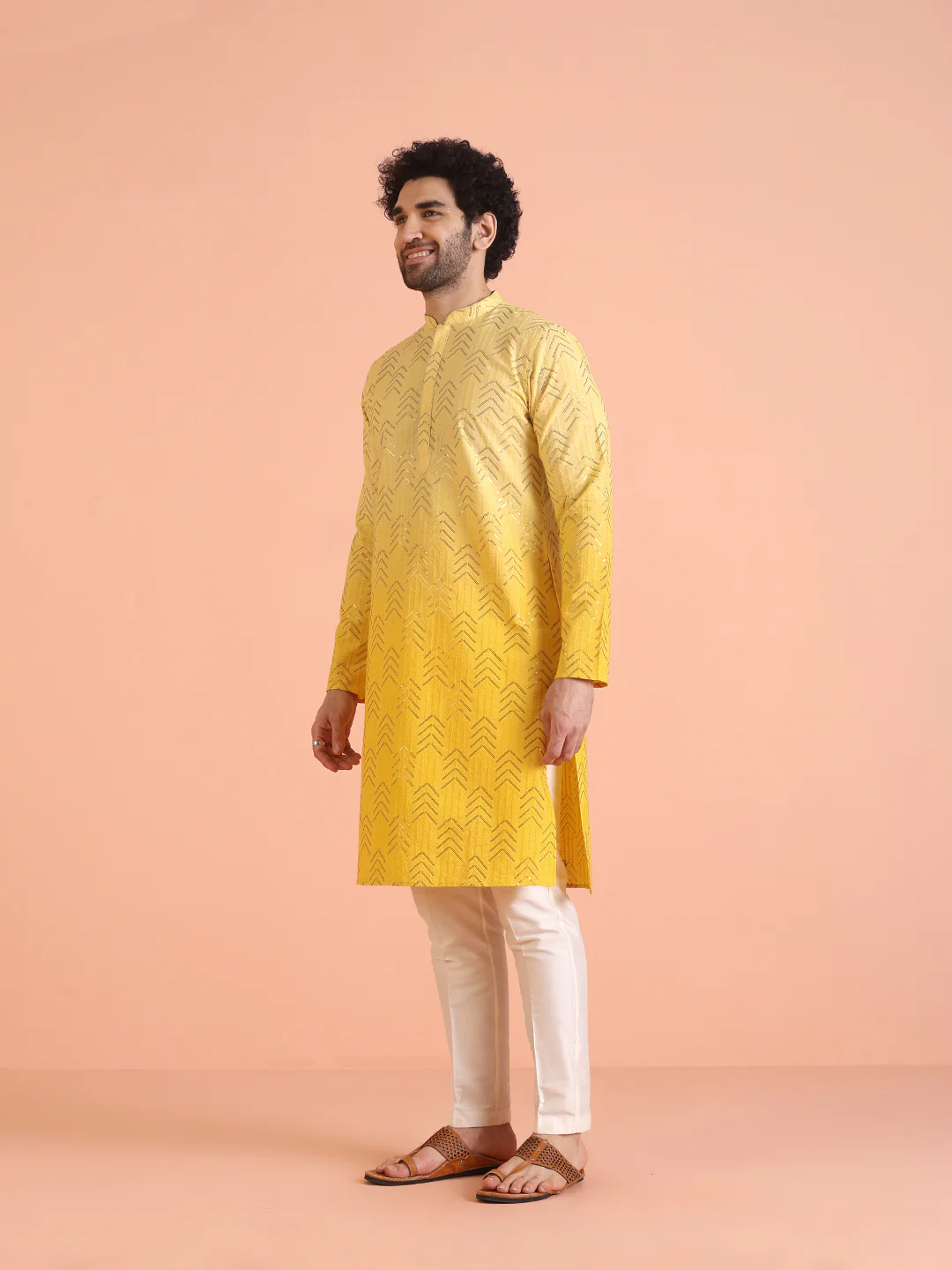 Men Ombre Embellished Sequinned Kurta Trouser Set - Image 3