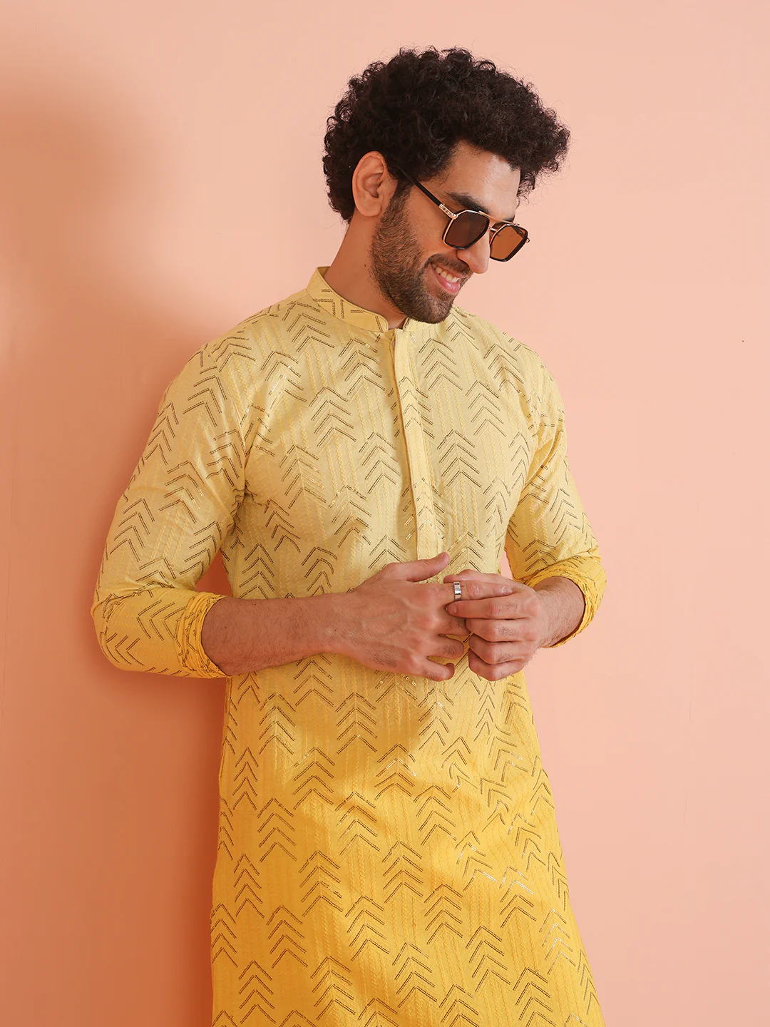 Men Ombre Embellished Sequinned Kurta Trouser Set - Image 7