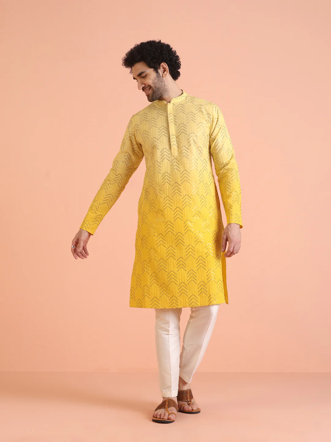 Men Ombre Embellished Sequinned Kurta Trouser Set - Image 8