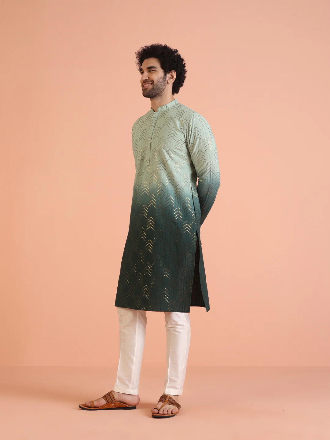 Men Ombre Embellished Sequinned Kurta - Image 3