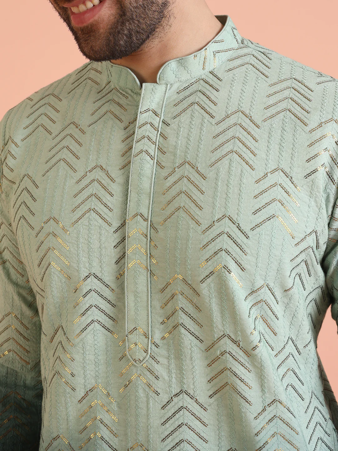 Men Ombre Embellished Sequinned Kurta - Image 5
