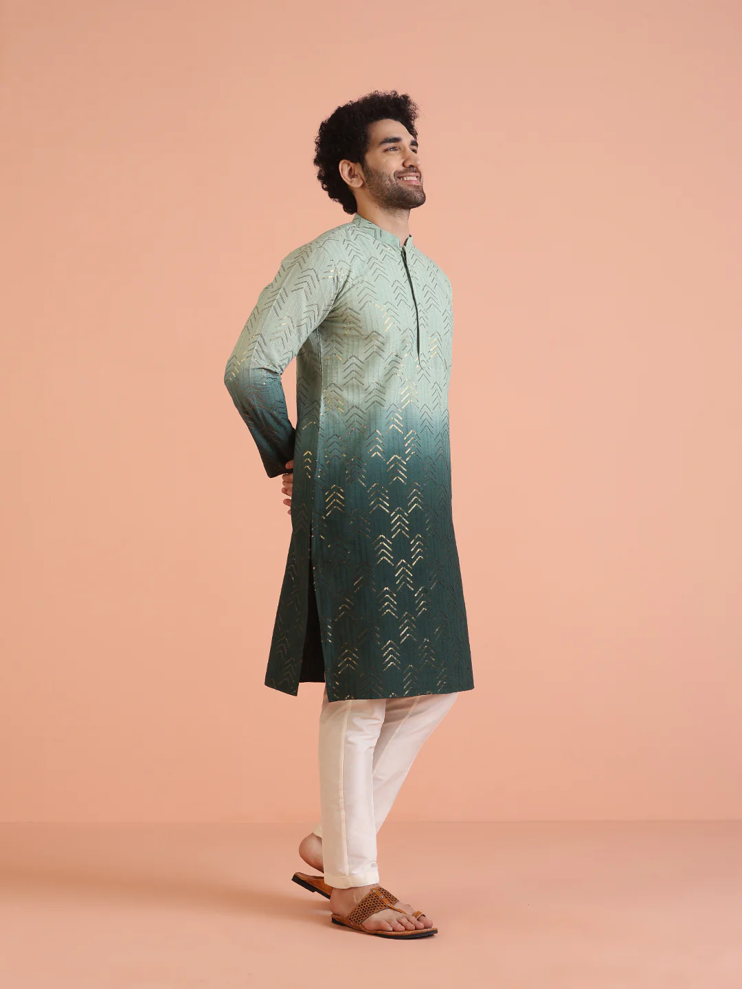 Men Ombre Embellished Sequinned Kurta Trouser Set - Image 2