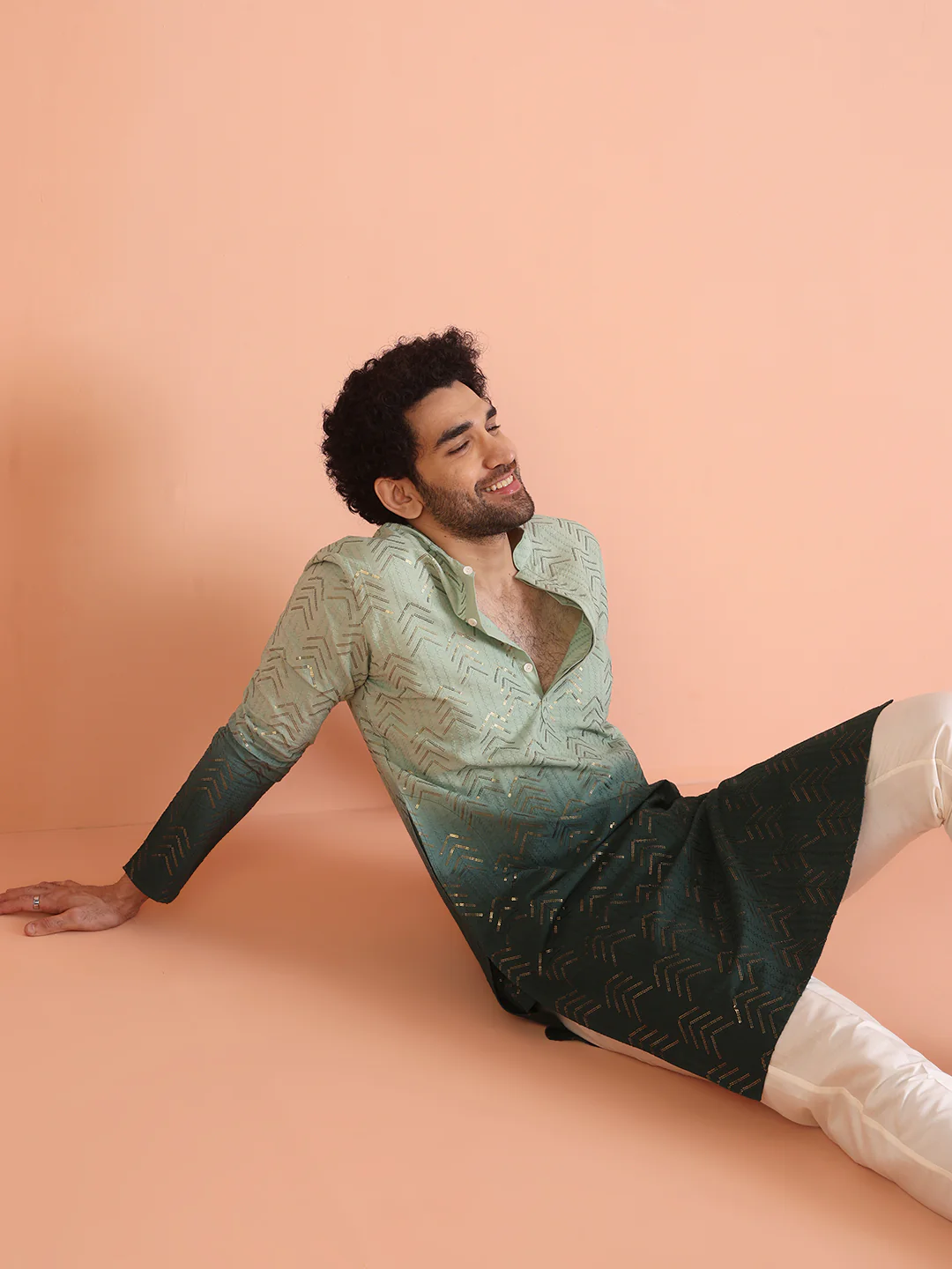 Men Ombre Embellished Sequinned Kurta Trouser Set - Image 7