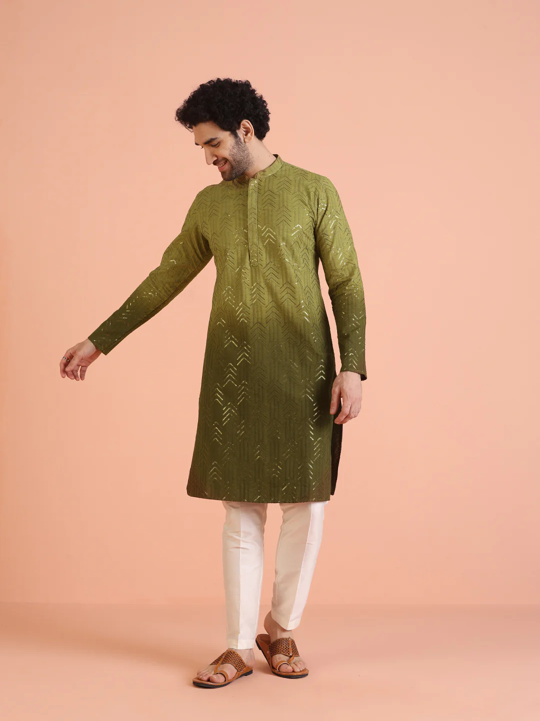 Men Ombre Embellished Sequinned Kurta Trouser Set - Image 8