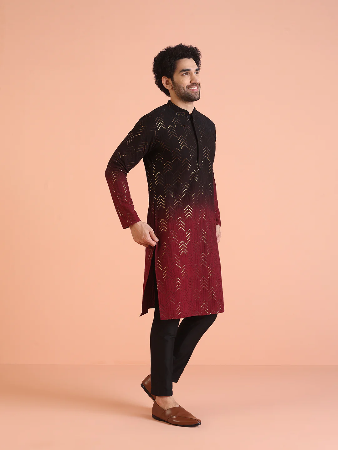 Men Ombre Embellished Sequinned Kurta - Image 2