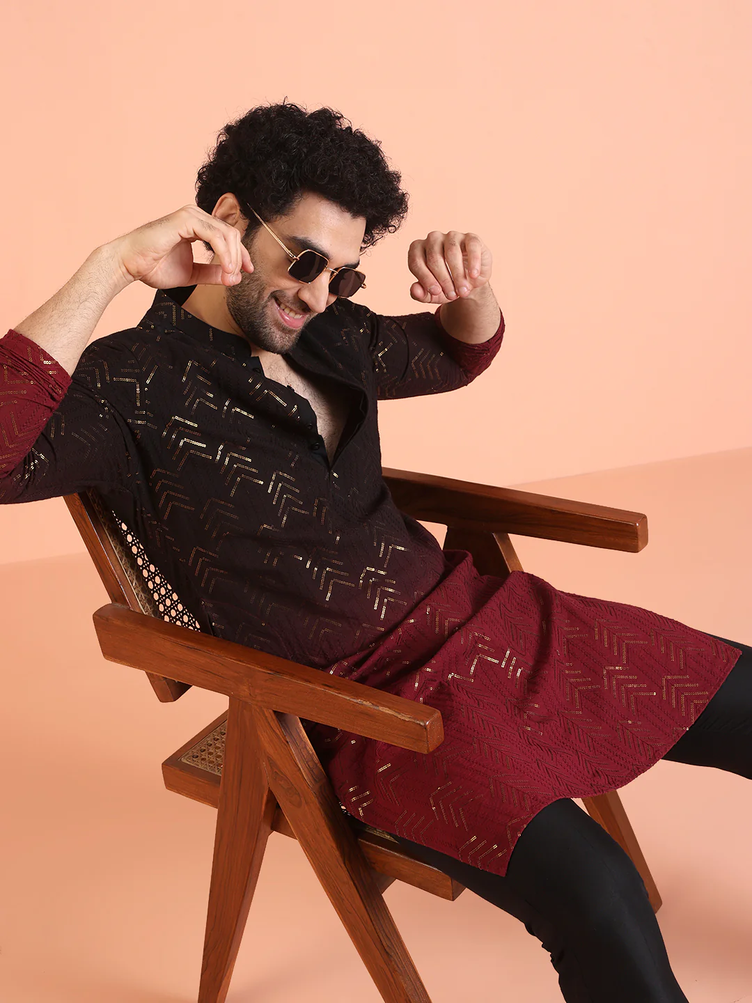 Men Ombre Embellished Sequinned Kurta - Image 6