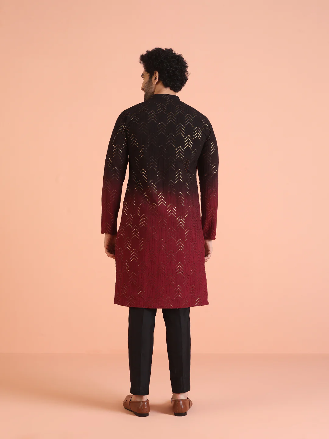 Men Ombre Embellished Sequinned Kurta Trouser Set - Image 4