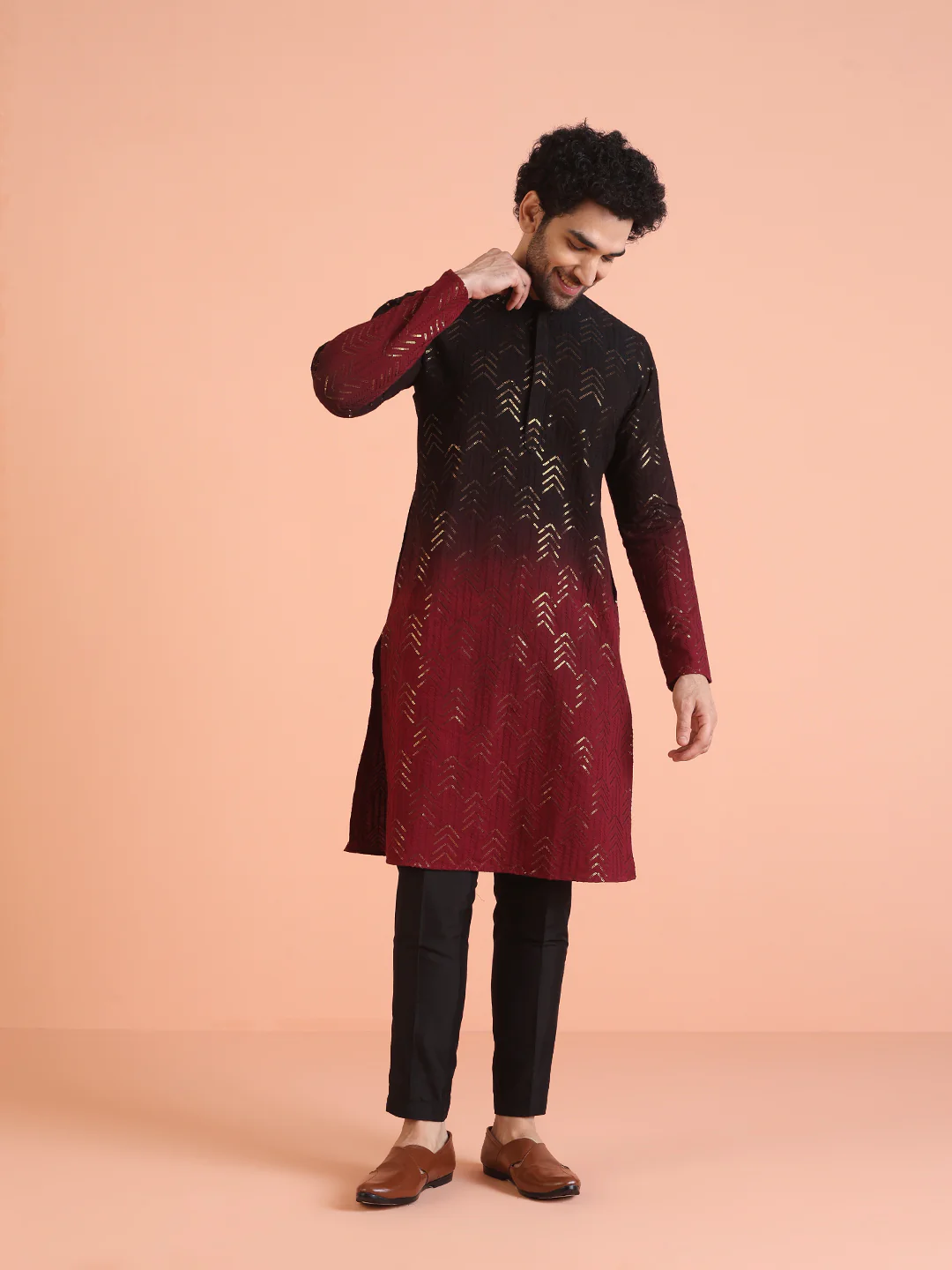 Men Ombre Embellished Sequinned Kurta Trouser Set - Image 8