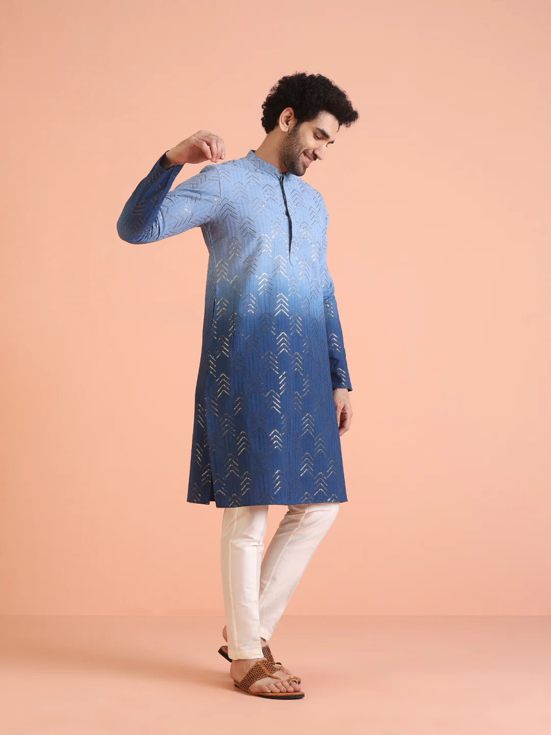 Blue Ombre Foil Printed Kurta - Image 2