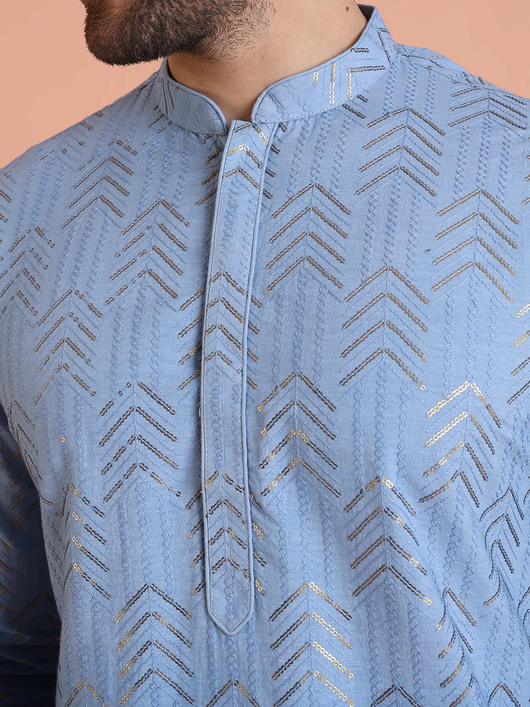 Blue Ombre Foil Printed Kurta - Image 5