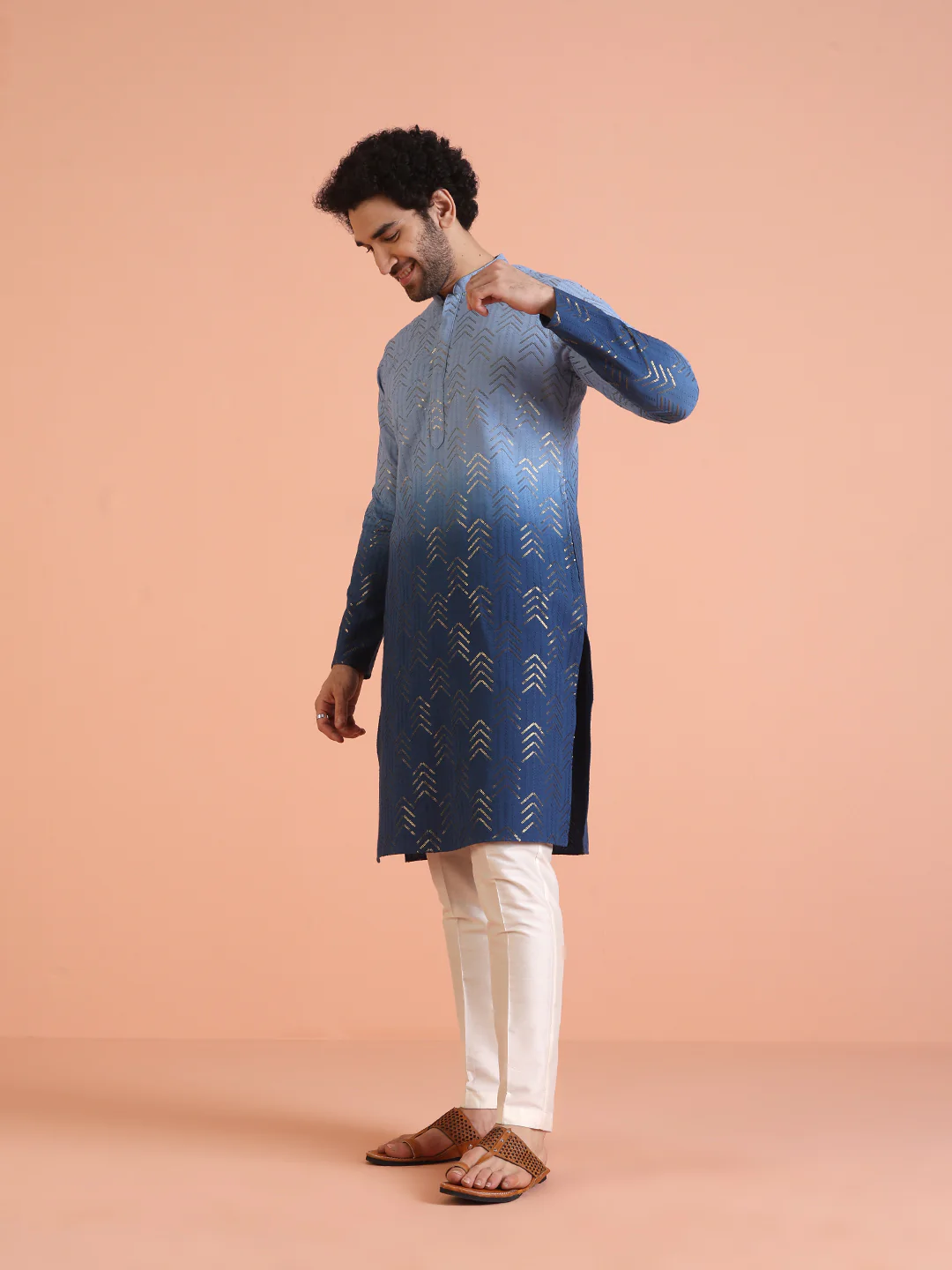 Men Ombre Embellished Sequinned Kurta Trouser Set - Image 3