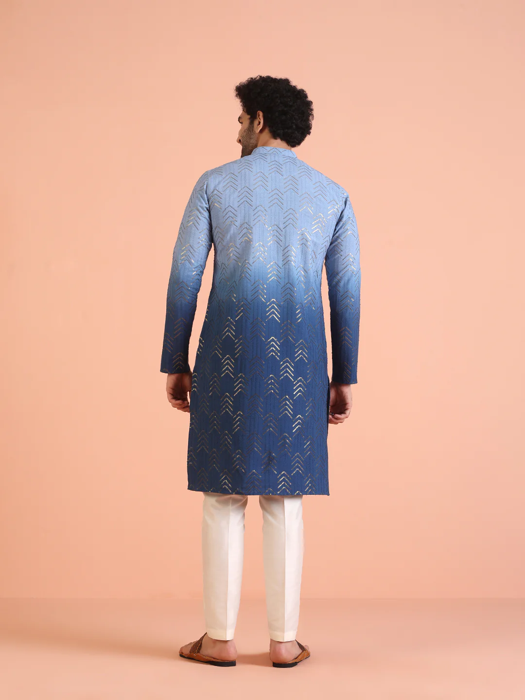 Men Ombre Embellished Sequinned Kurta Trouser Set - Image 4