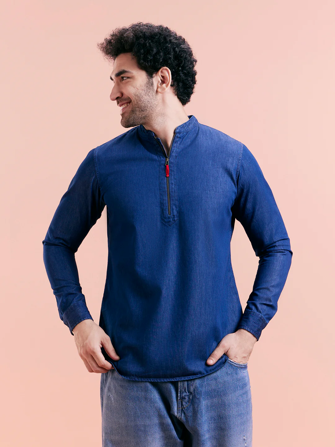 Blue Denim Zipper Short Kurta - Image 10
