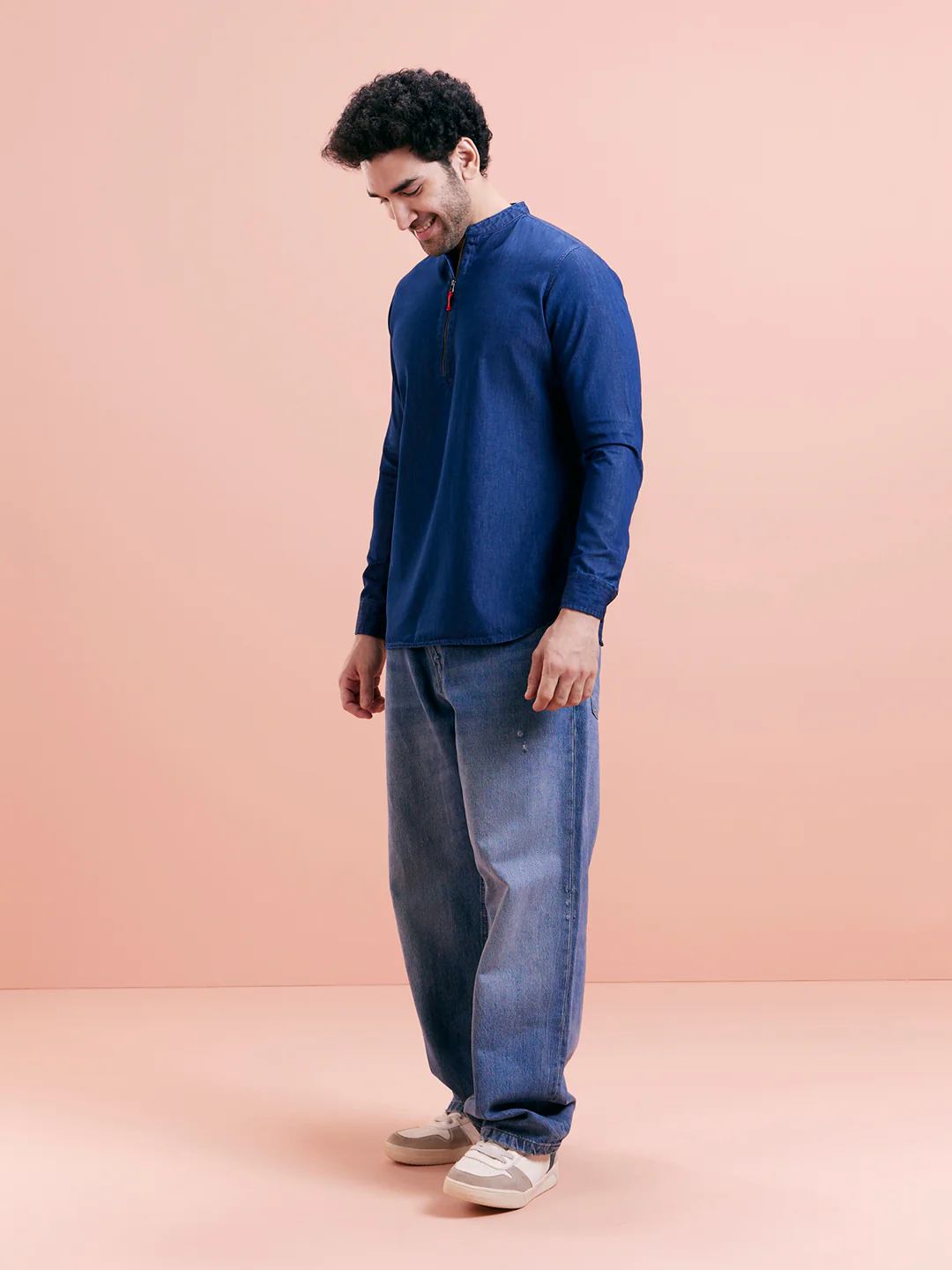 Blue Denim Zipper Short Kurta - Image 3