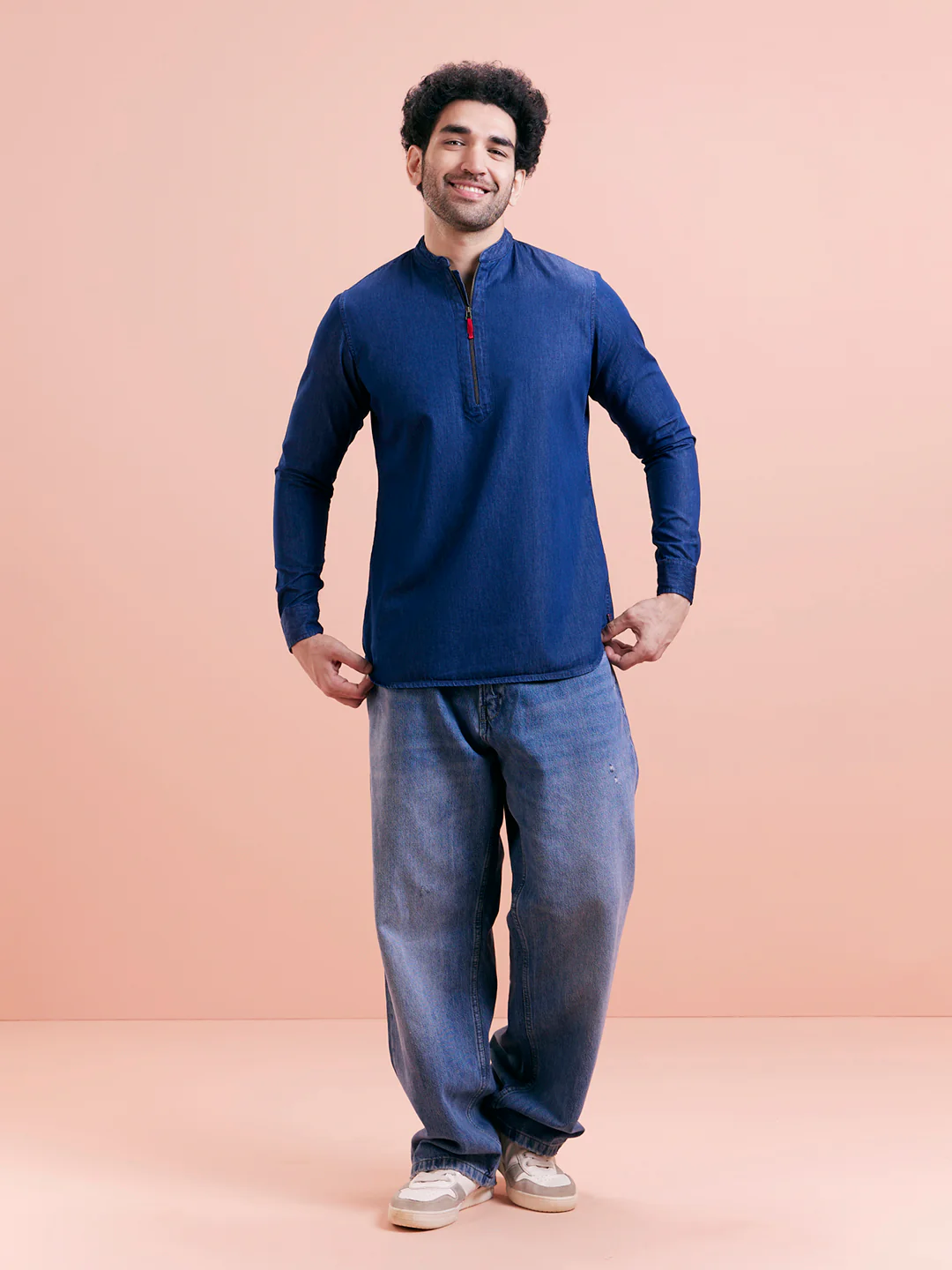 Blue Denim Zipper Short Kurta - Image 5