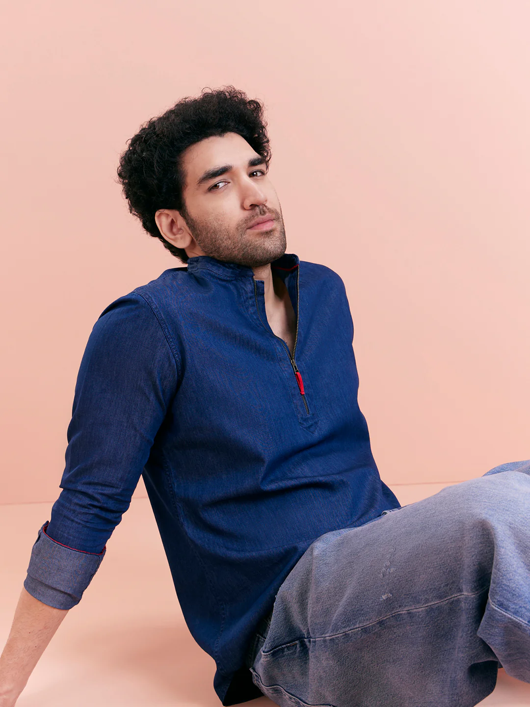 Blue Denim Zipper Short Kurta - Image 9