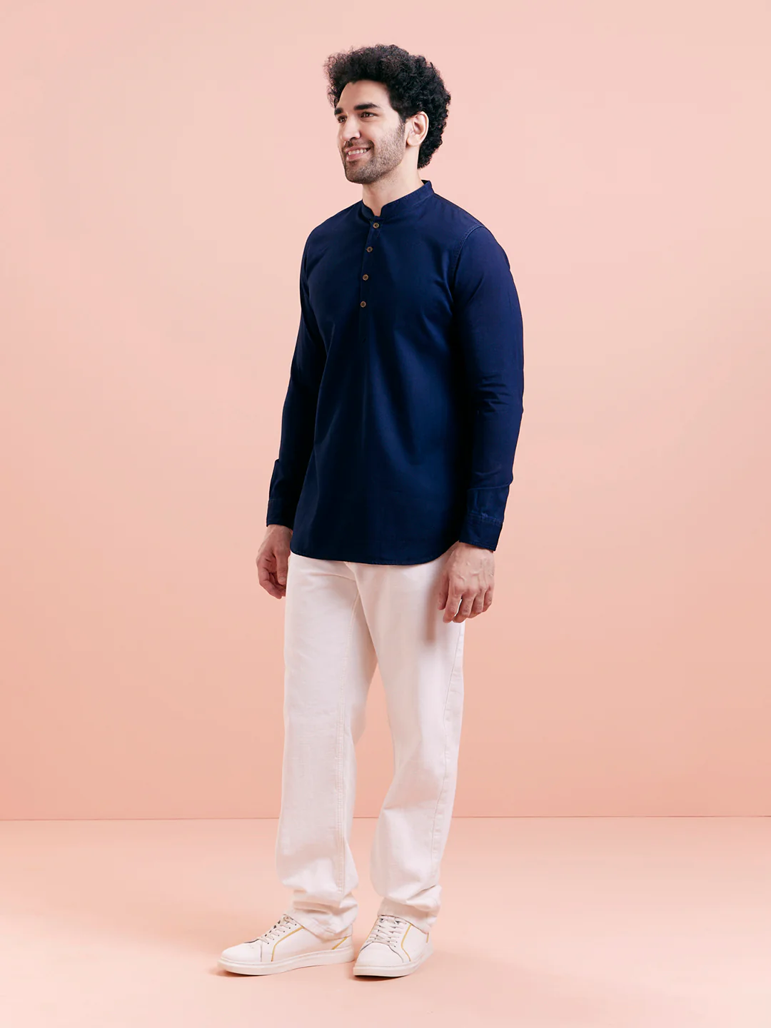 Navy Blue Denim Solid Short Kurta - Image 3