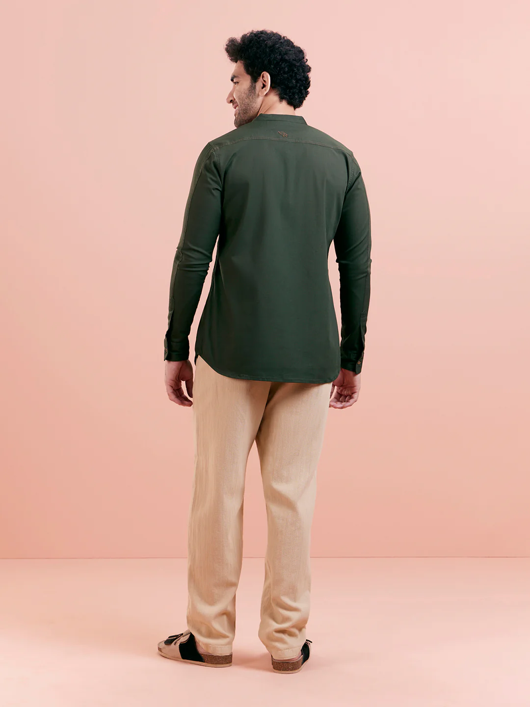 Olive Green Denim Short Kurta - Image 4