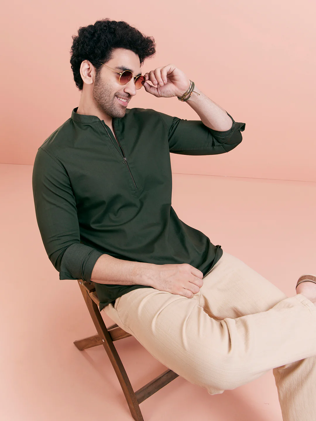 Olive Green Denim Short Kurta - Image 5