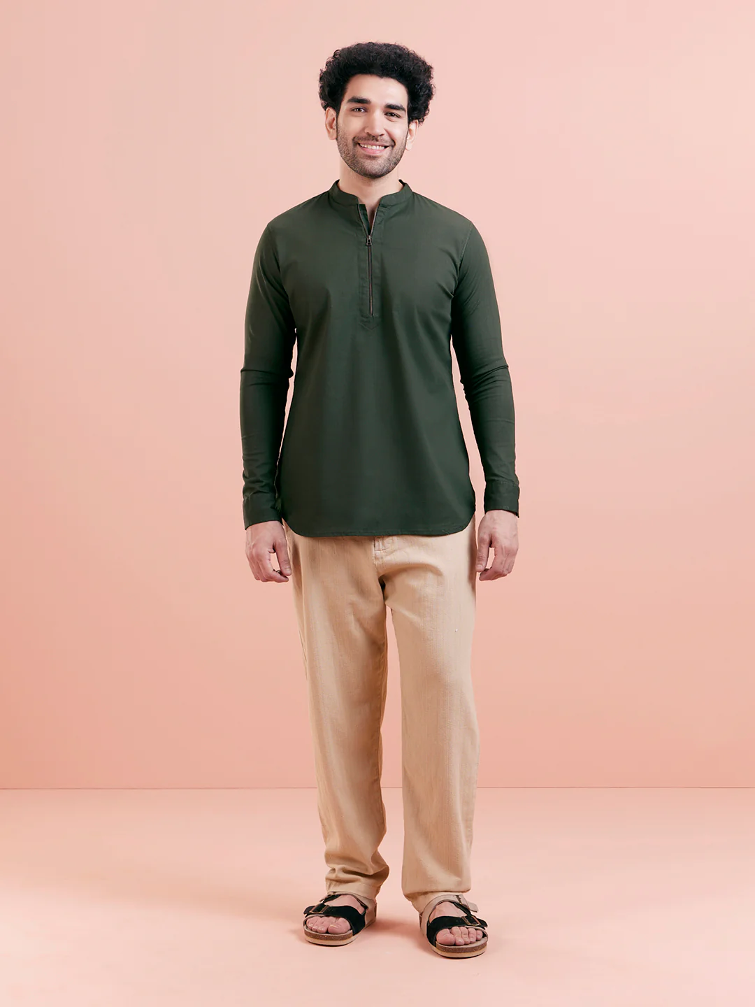 Olive Green Denim Short Kurta - Image 8