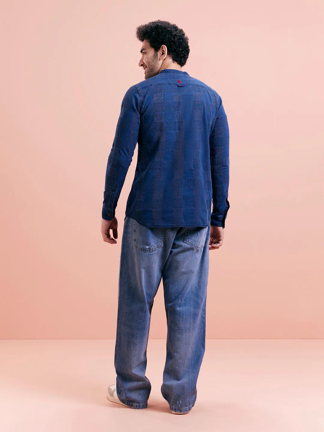 Indigo Blue Textured Denim Short Kurta - Image 4