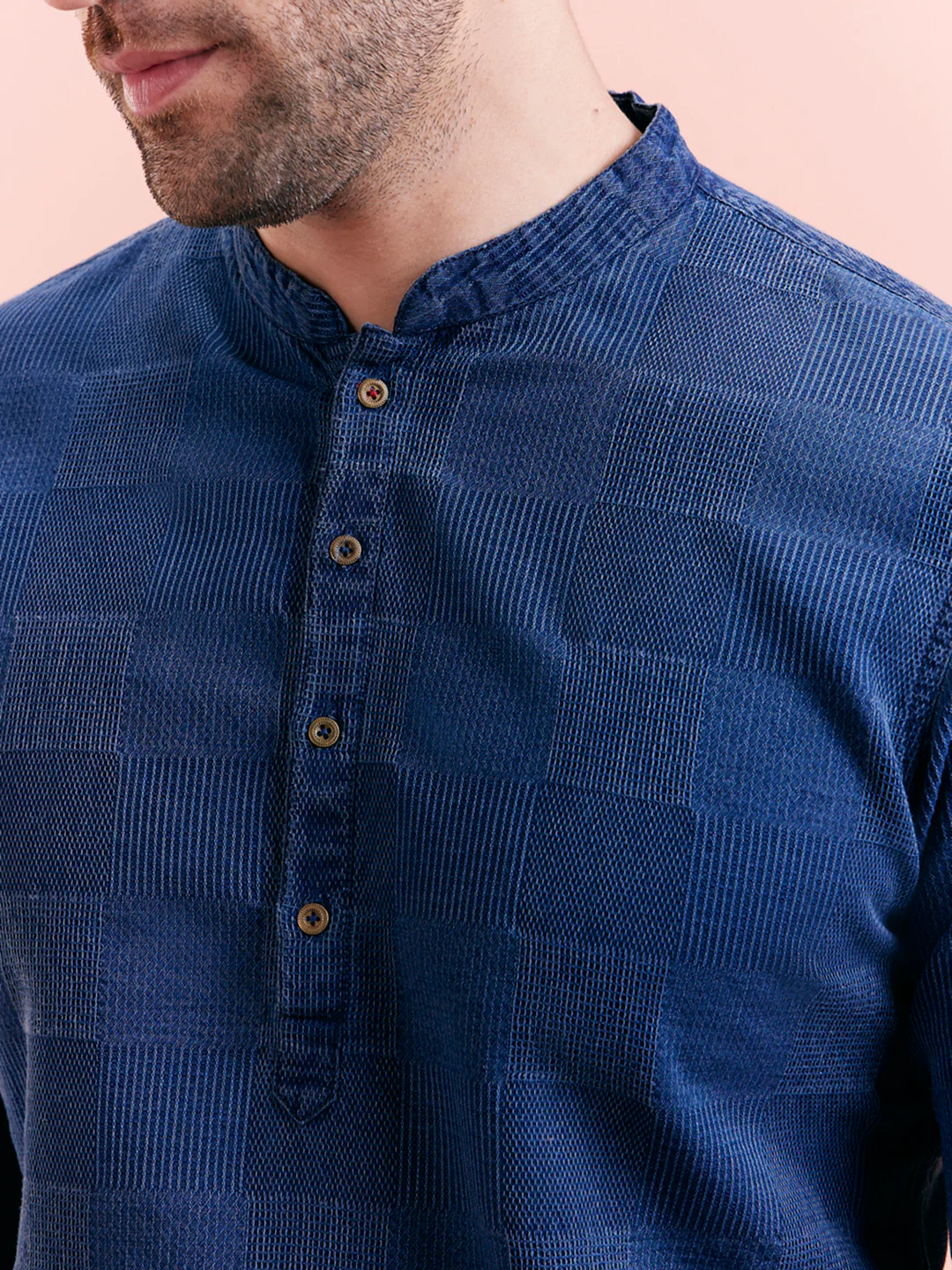 Indigo Blue Textured Denim Short Kurta - Image 5