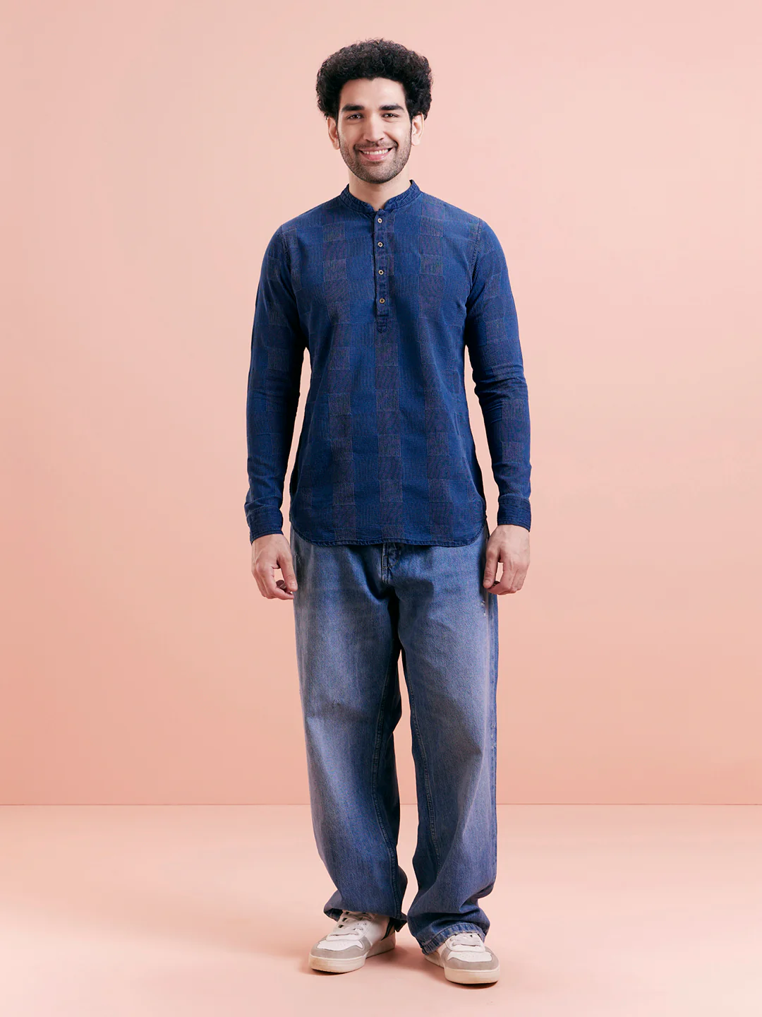 Indigo Blue Textured Denim Short Kurta - Image 7