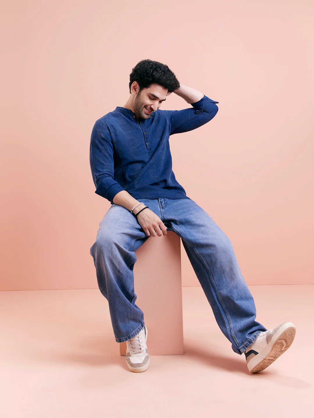 Indigo Blue Textured Denim Short Kurta - Image 8
