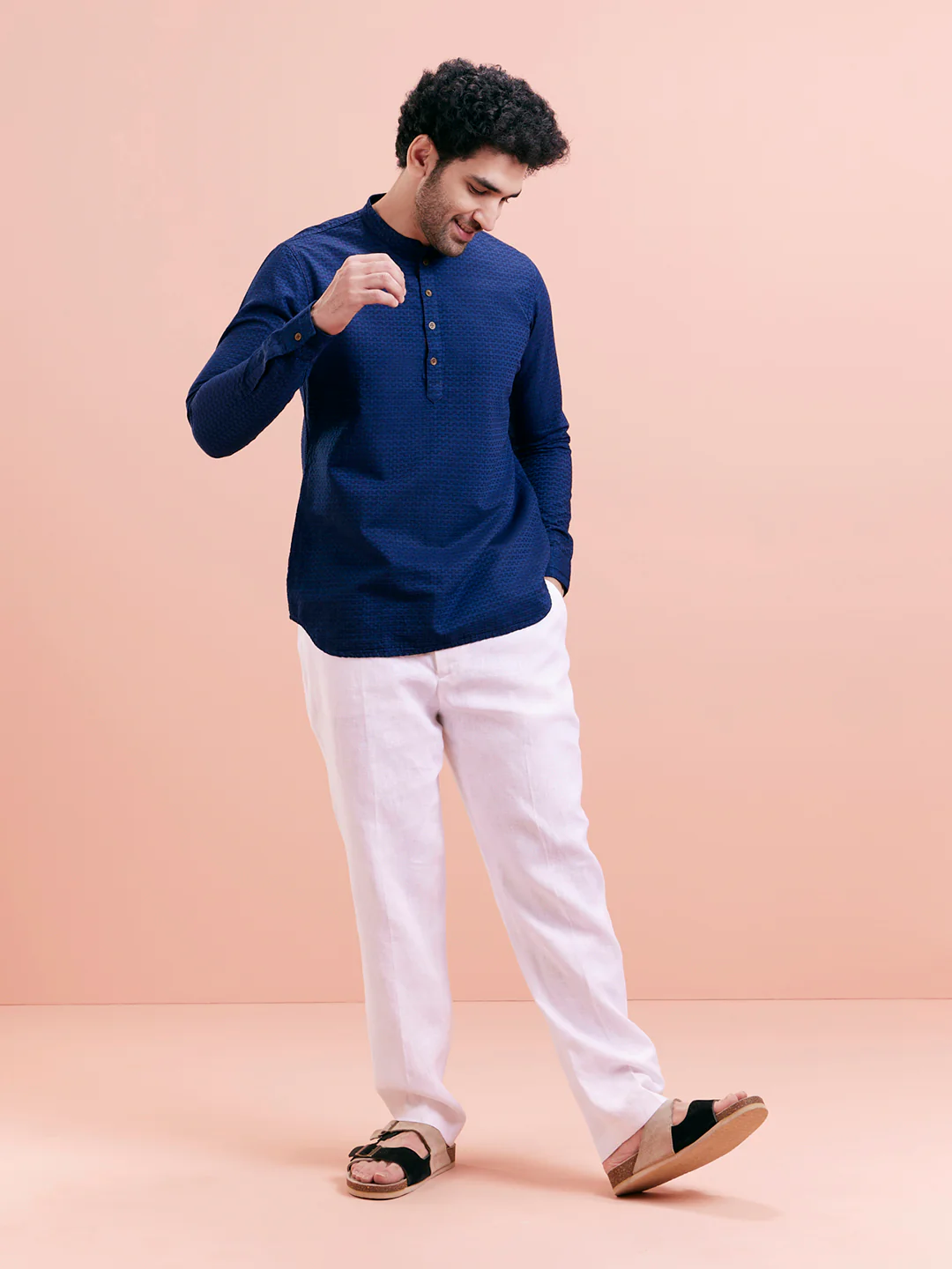 Navy Blue Denim Short Kurta - Image 3