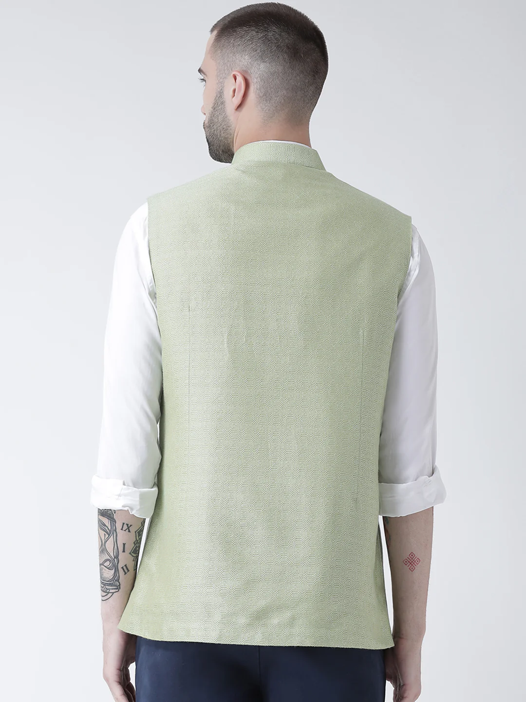 Men's Light Green Nehru Jacket - Image 3
