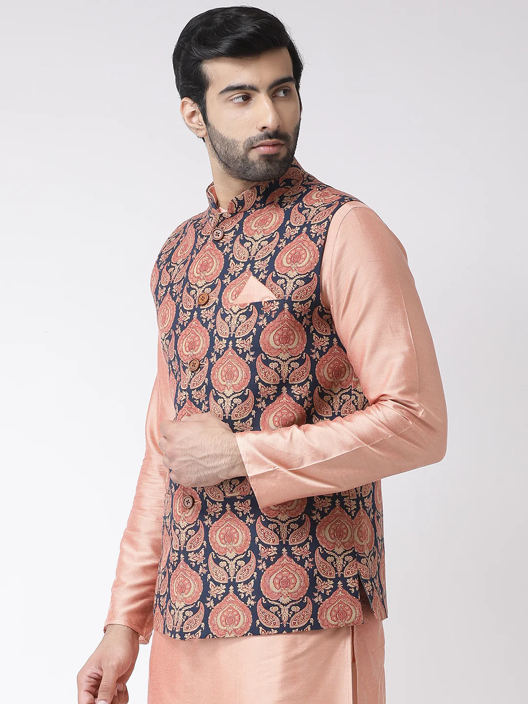 Men's Navy Blue Nehru Jacket - Image 3