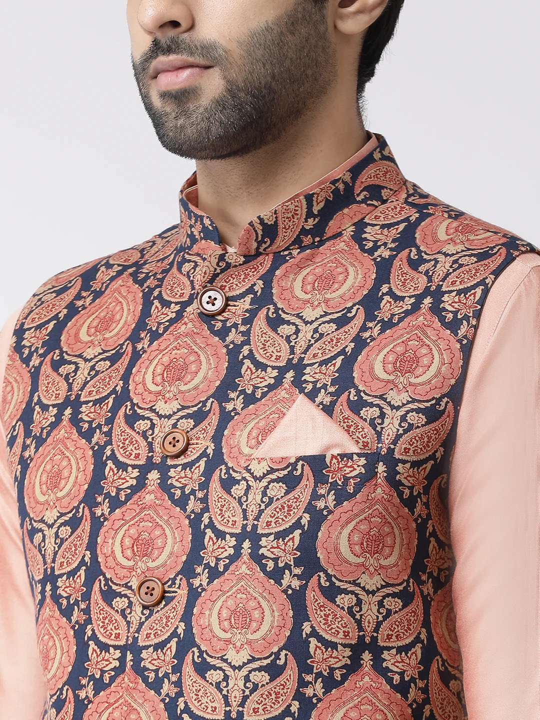 Men's Navy Blue Nehru Jacket - Image 4