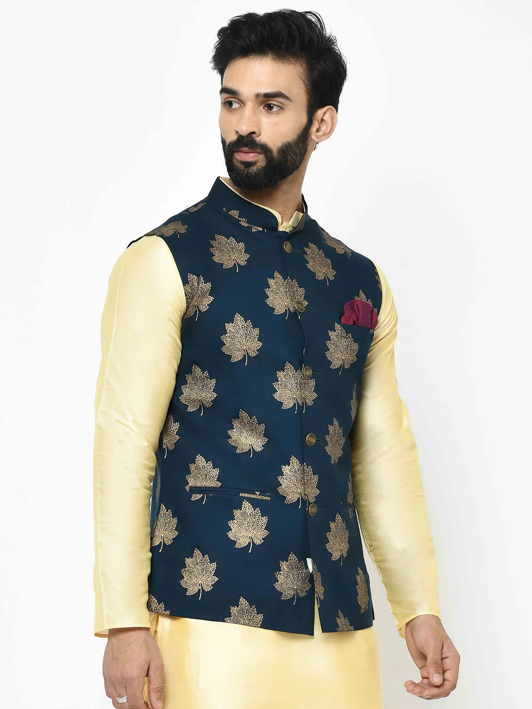 Men's Navy Blue Nehru Jacket - Image 2