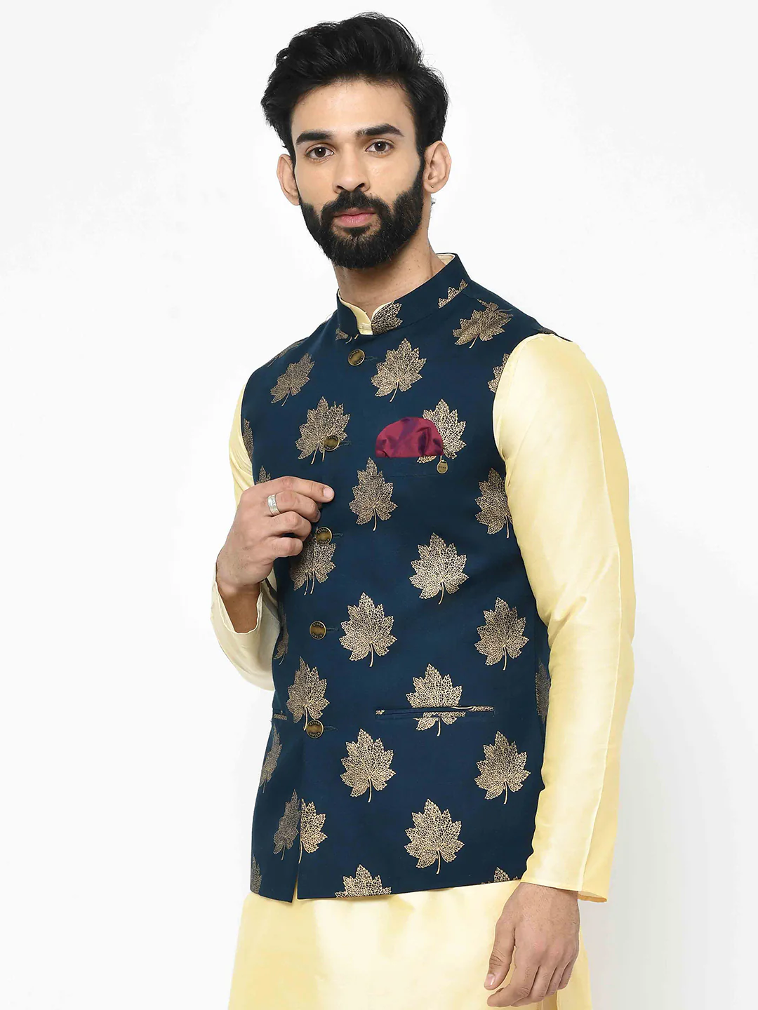 Men's Navy Blue Nehru Jacket - Image 3