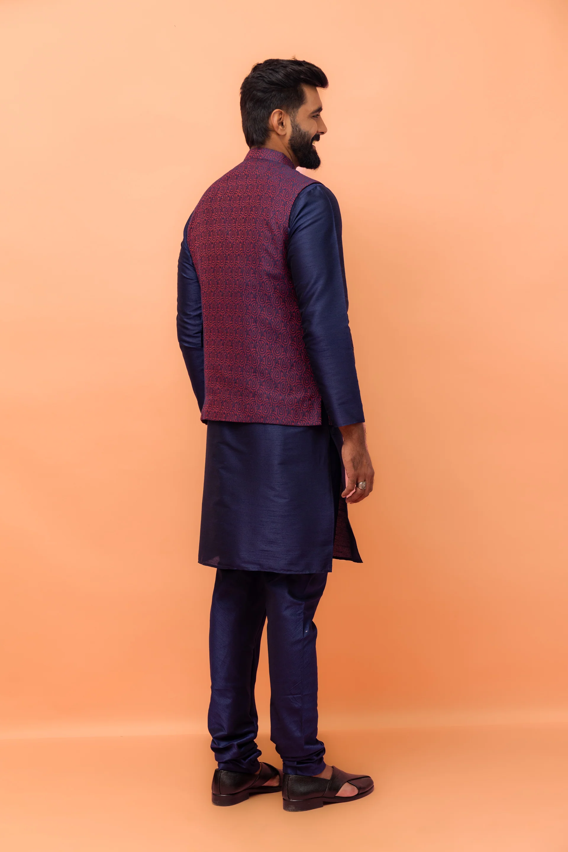 Wine Red Textured Nehru Jacket - Image 4