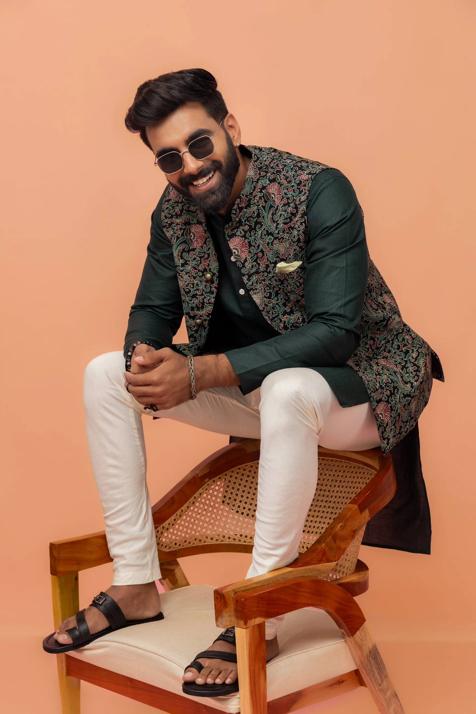 Black Multi-Color Printed Nehru Jacket - Image 3