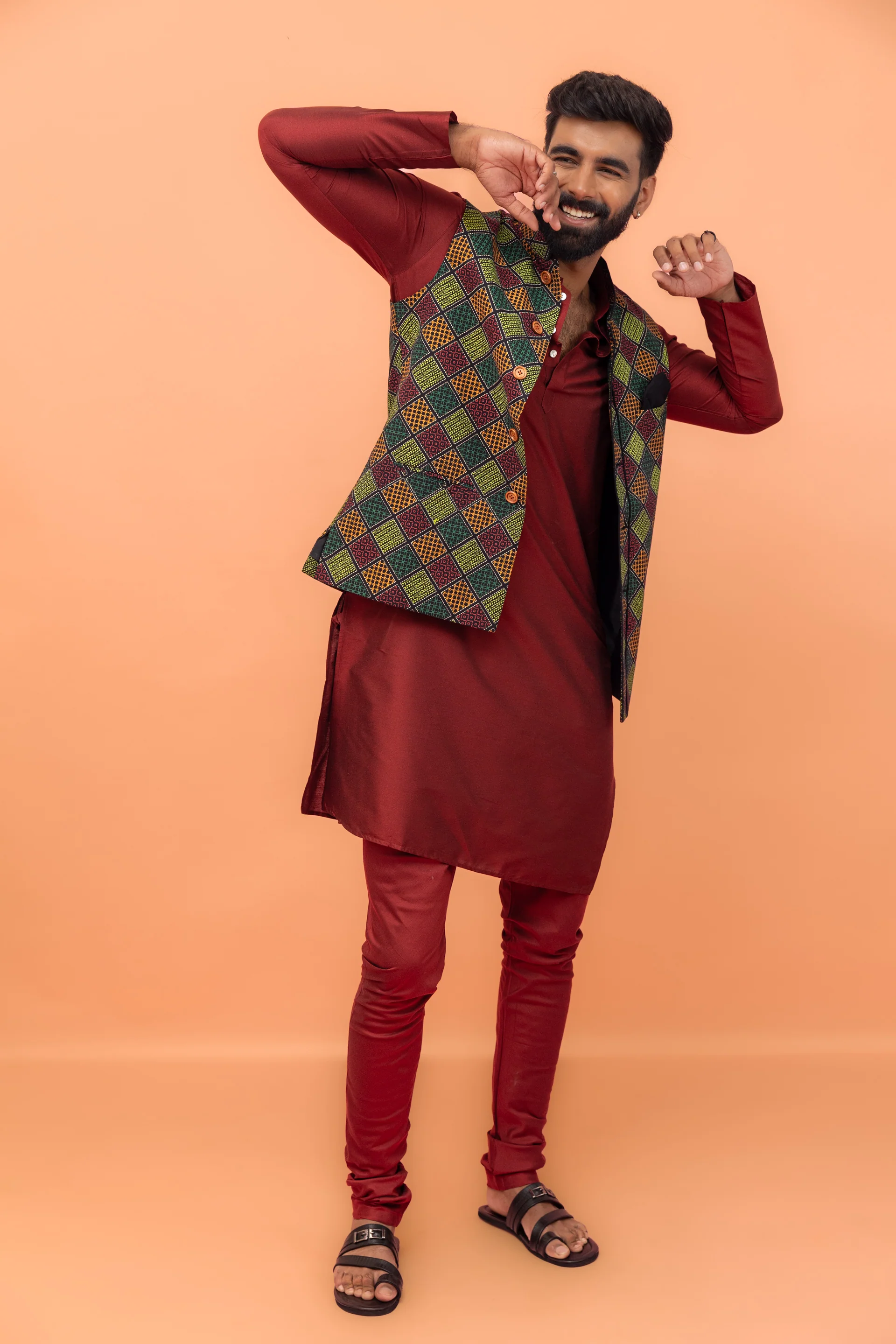 Multicolor Geometric Printed Nehru Jacket - Image 2