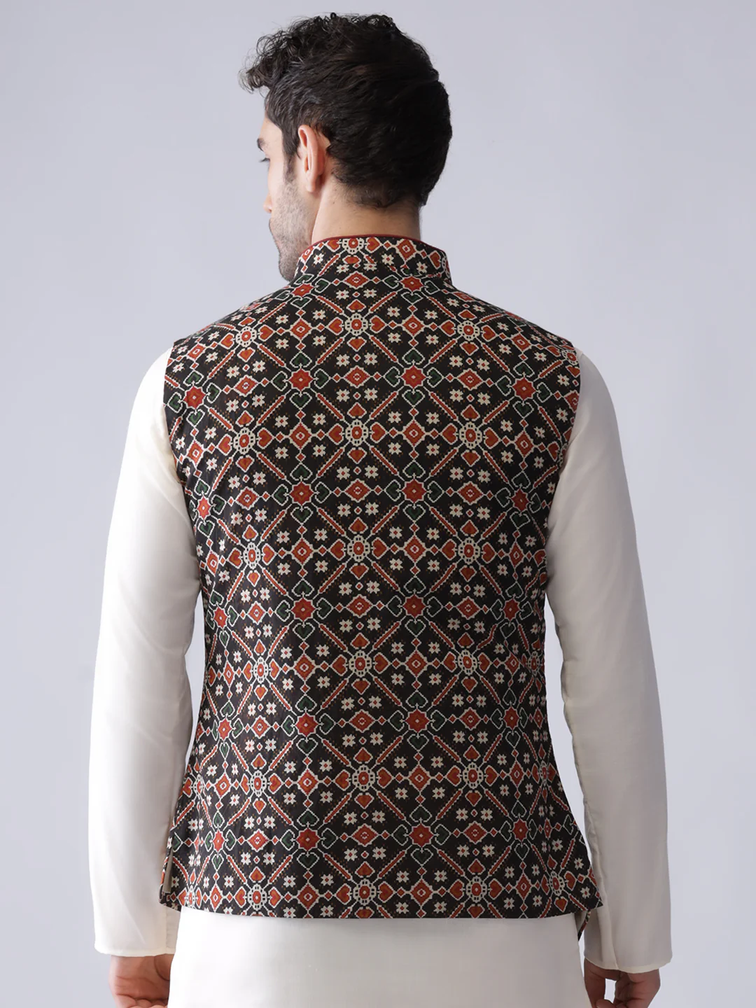 Men Black Printed Nehru Jacket - Image 4