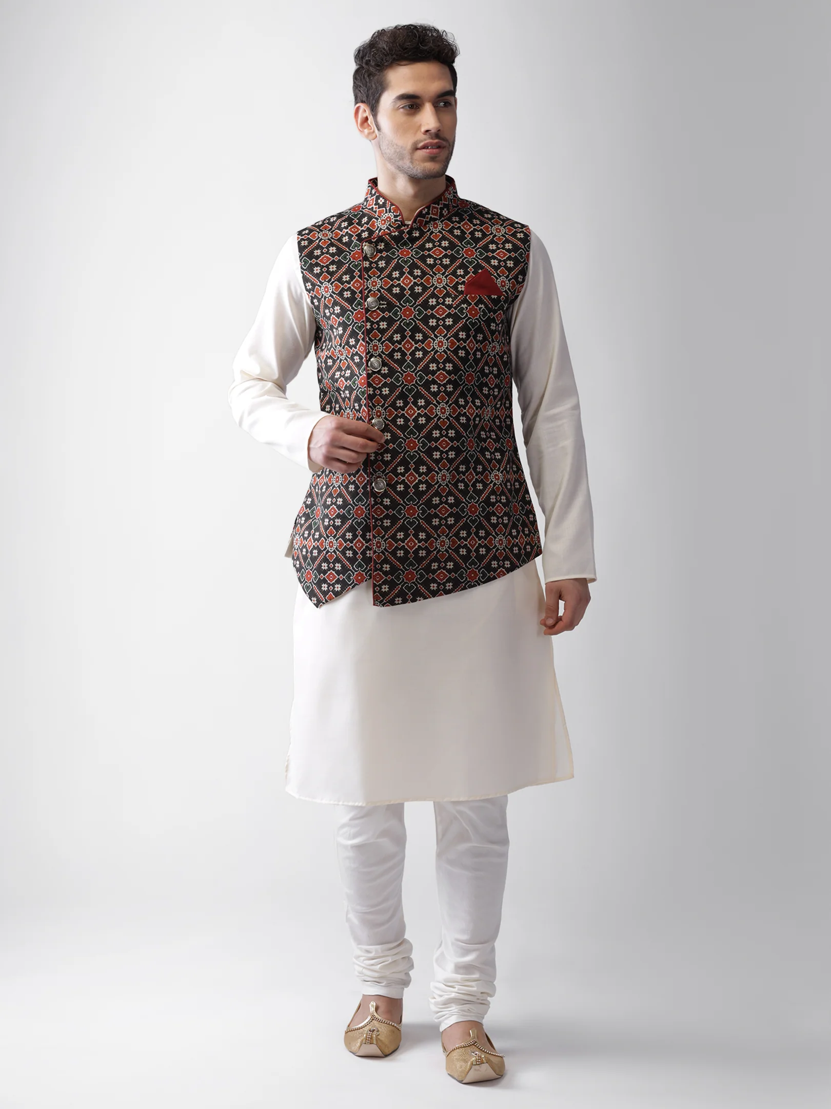 Men Black Printed Nehru Jacket - Image 6