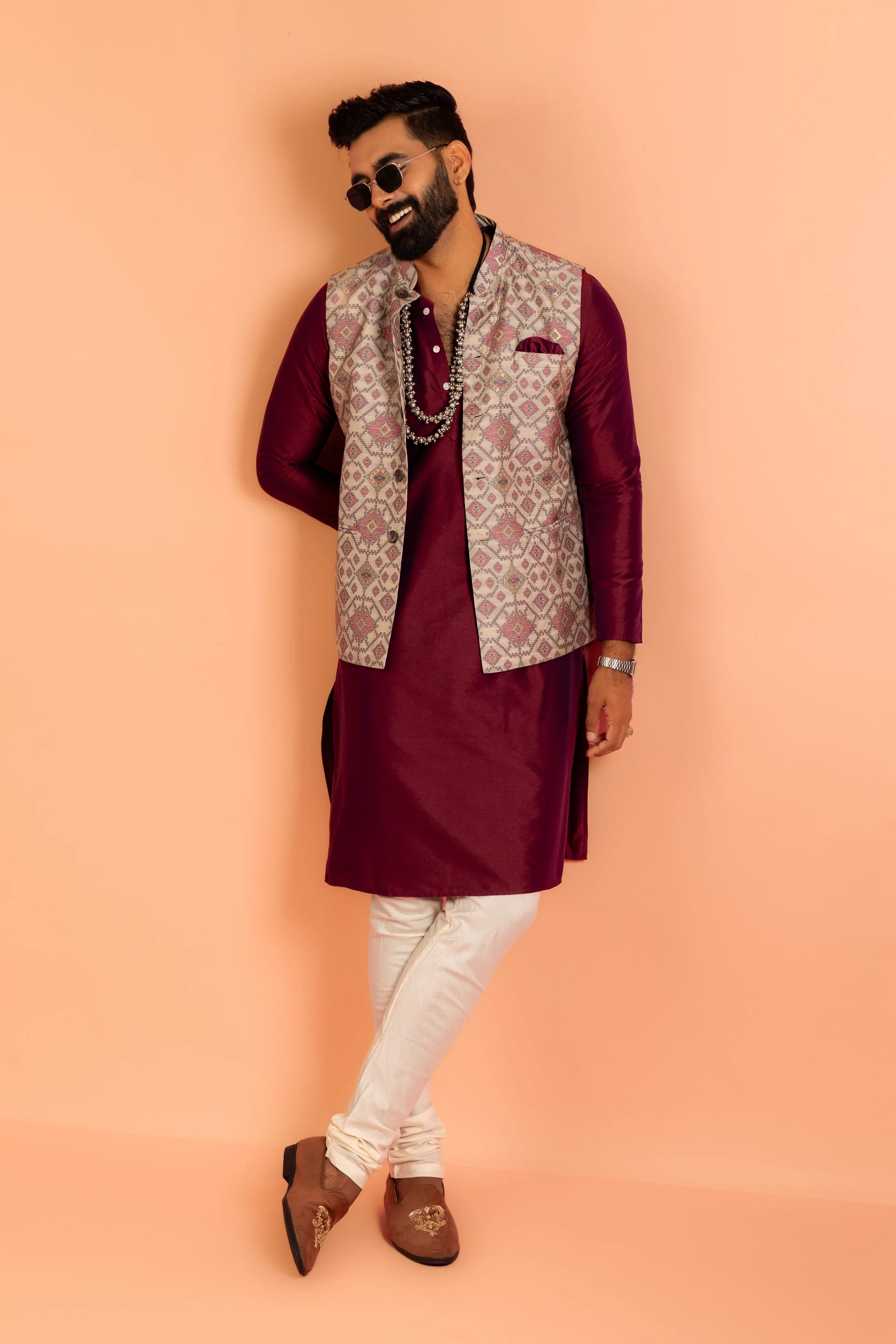 Men Grey Woven Design Nehru Jacket - Image 18