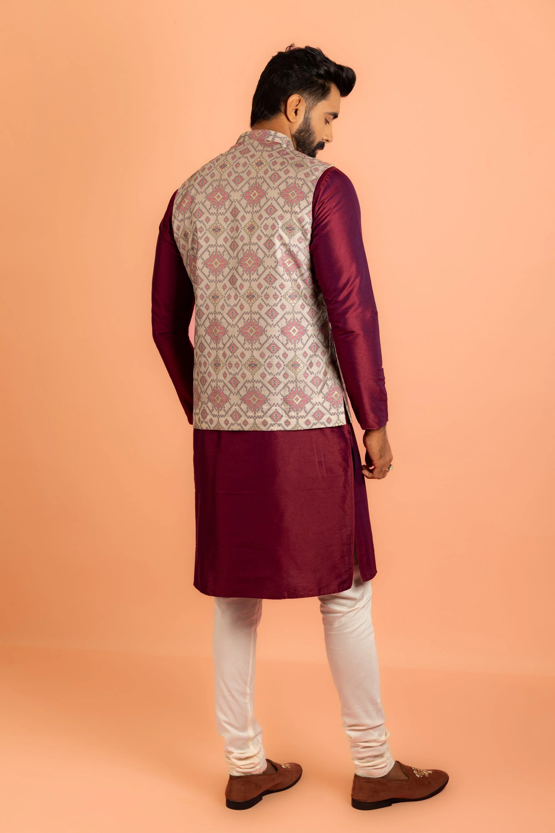 Men Grey Woven Design Nehru Jacket - Image 21