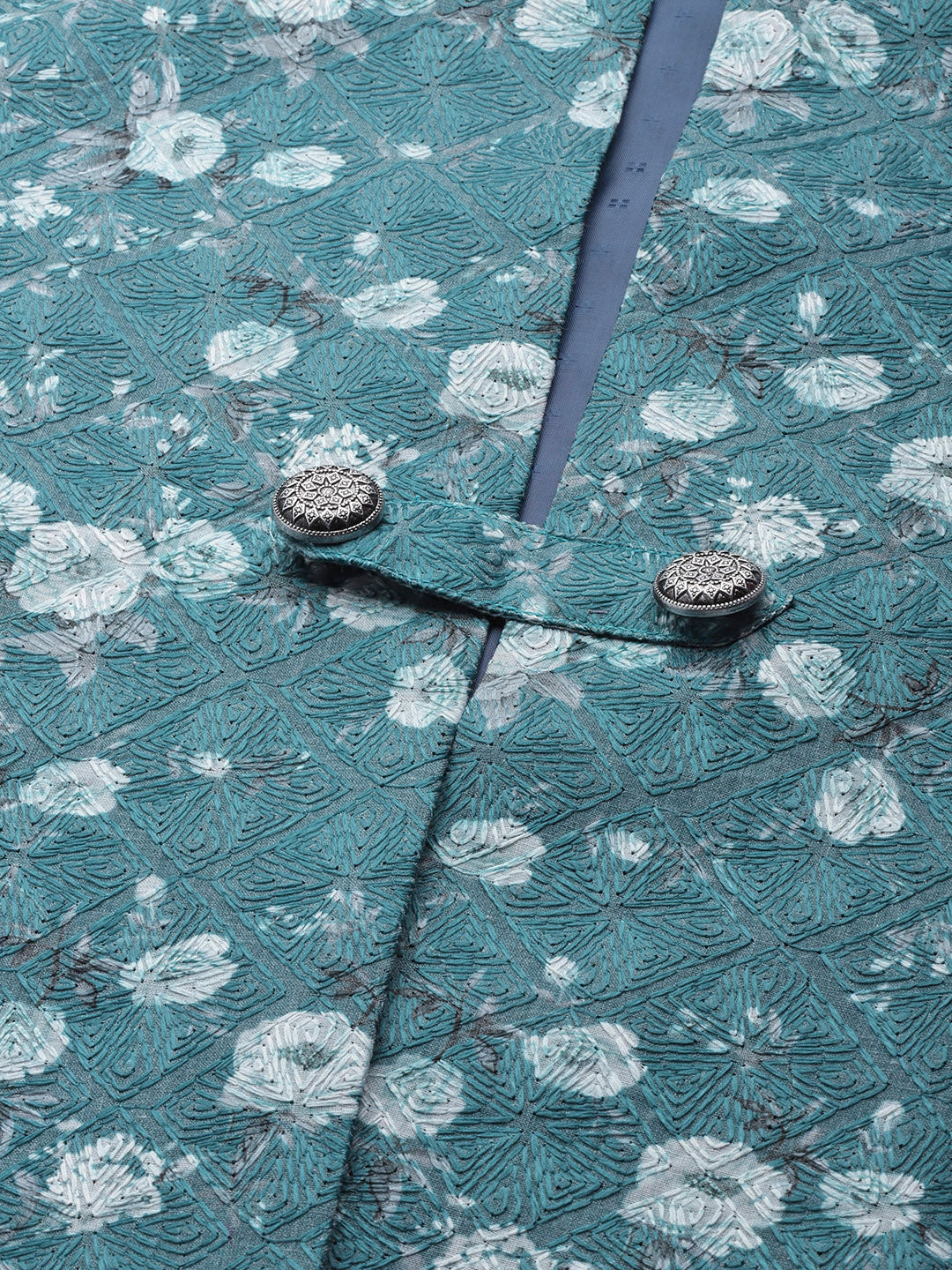 Men Turquoise Blue Nehru Jacket - Image 10