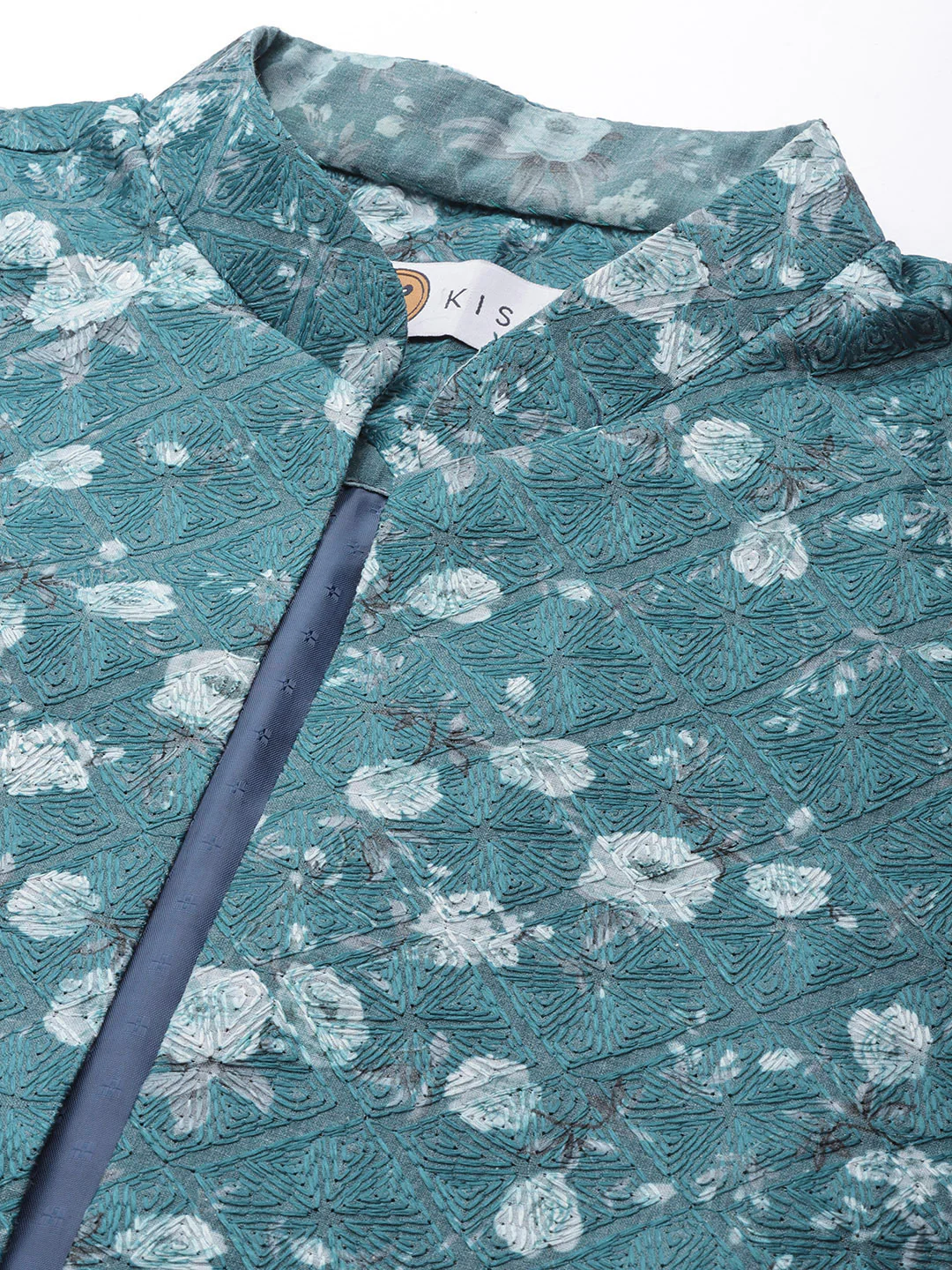 Men Turquoise Blue Nehru Jacket - Image 8