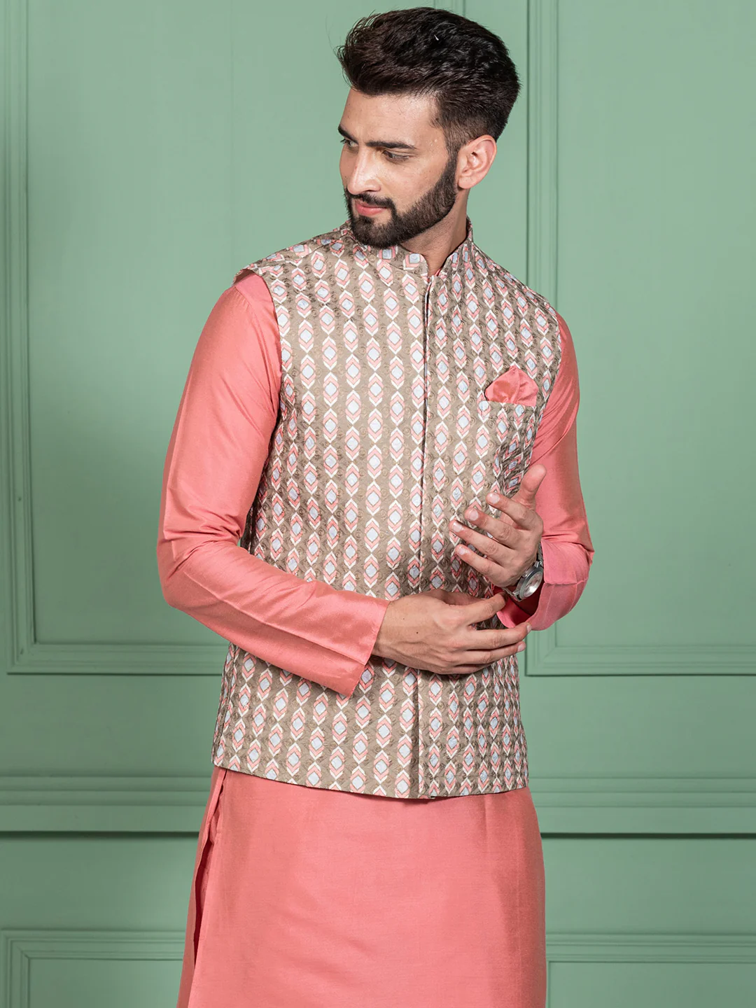 Kisah Men Olive Nehru Jacket (Set of 1) - Image 2